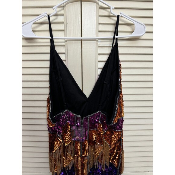 ASOS EDITION blocked chevron sequin fringe mini dress SIZE 8 - Picture 9 of 12